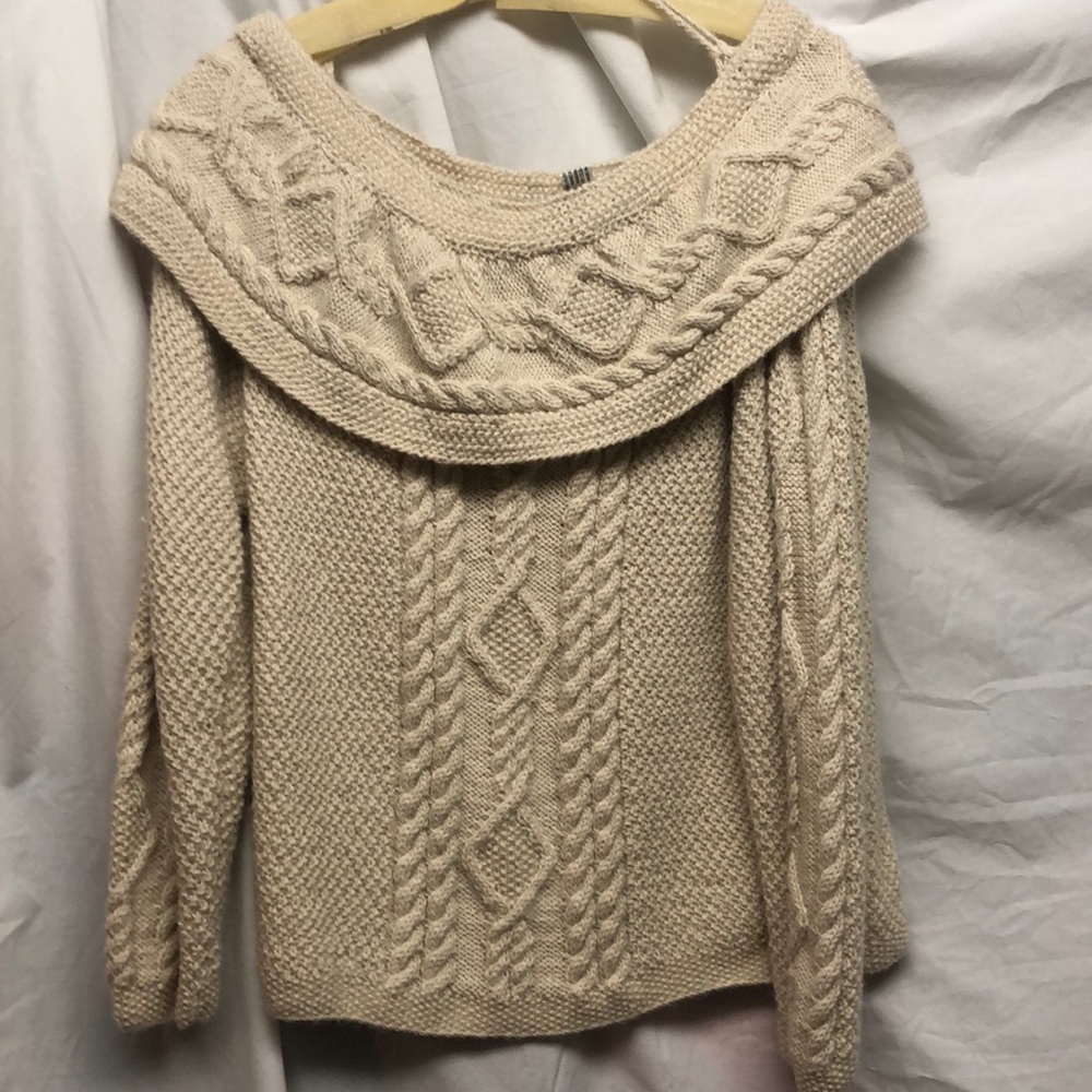 100% Alpaca Irish hand knitted off the shoulder